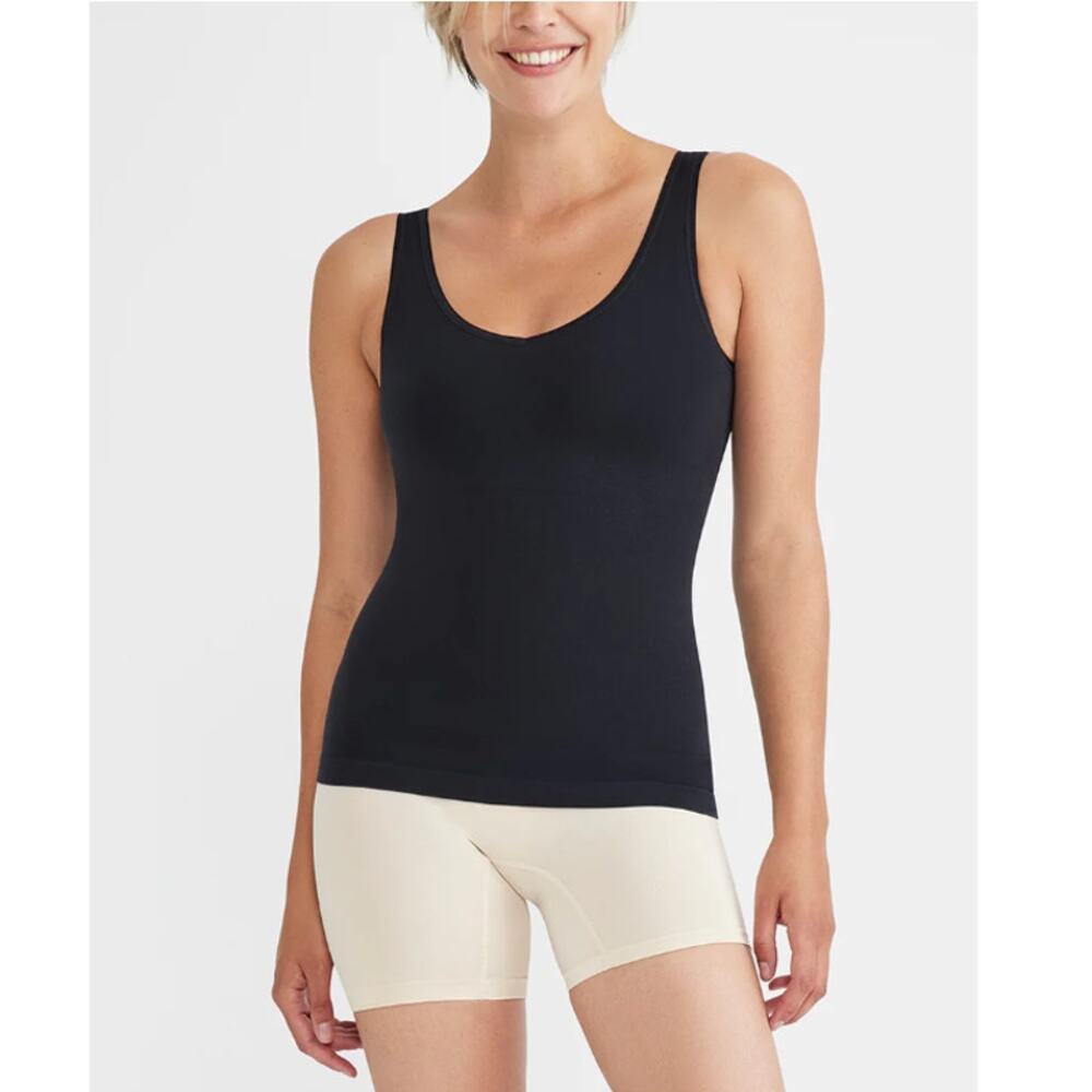 New YUMMIE Women's Black Reversible Neckline Tummie Tank Shapewear Size L/XL